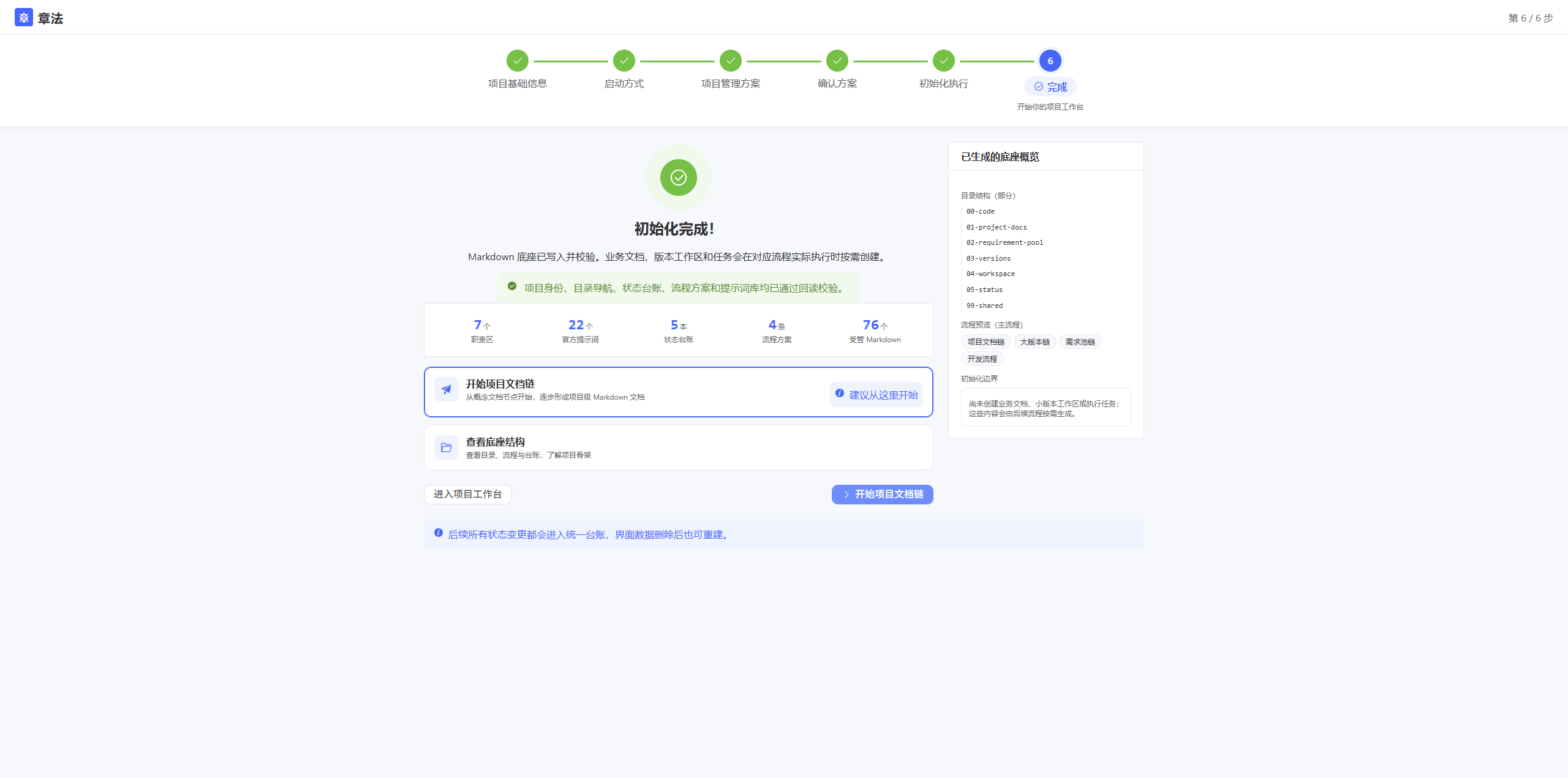 初始化第 6 步：初始化完成，生成项目底座